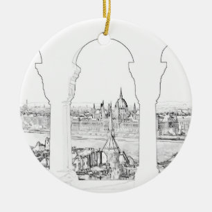 Illustratie van Boedapest en het Hongaarse parleme Keramisch Ornament