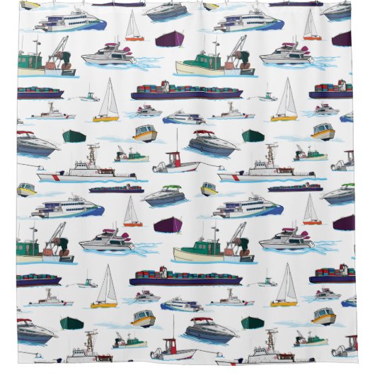 Illustratie van bootjes en schepen Random Pattern Douchegordijn (Voorkant)