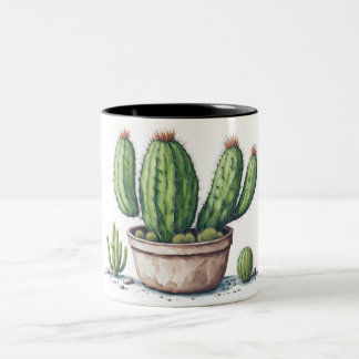 Illustratie van cactus in een pot waterverf stijl tweekleurige koffiemok