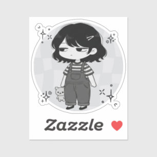 Illustratie van chibi-meisje met 'Over het heen' r Sticker