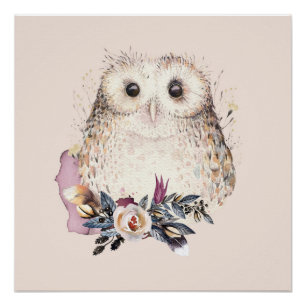 Illustratie van Chic Pastel Flower Owl Animal Boho Perfect Poster