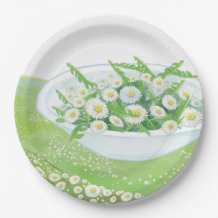 Illustratie van Daisy en Dandelion Spring Salad Papieren Bordje