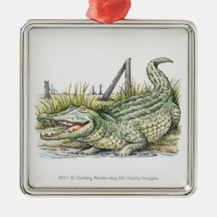 Illustratie van de alligator aan de wal metalen ornament