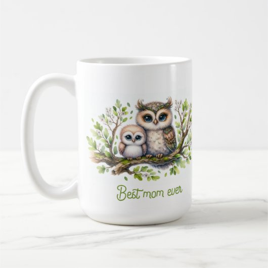Illustratie van de beste moeder ooit met uil koffiemok (Links)