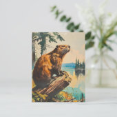 illustratie van de bever briefkaart (Staand voorkant)