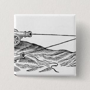 Illustratie van de brand in kanon vierkante button 5,1 cm