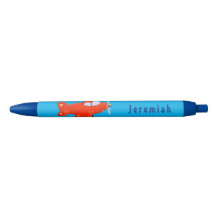 Illustratie van de cartoon van het rode vliegtuig zwarte inkt pen