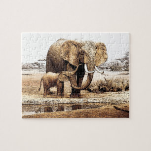 Illustratie van de familie Elephant Animal Art Legpuzzel