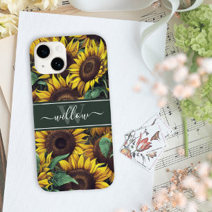 Illustratie van de Gele Zonnebloem Naam Monogram Case-Mate iPhone 14 Hoesje