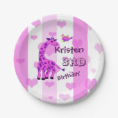 illustratie van de Giraffe in roze kleur Papieren Bordje (Voorkant)