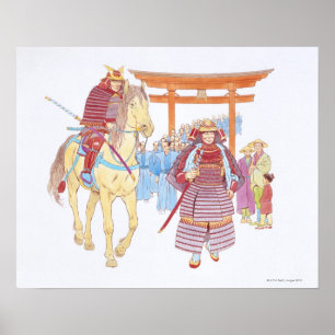 Illustratie van de Japanse Samurai-leider Poster