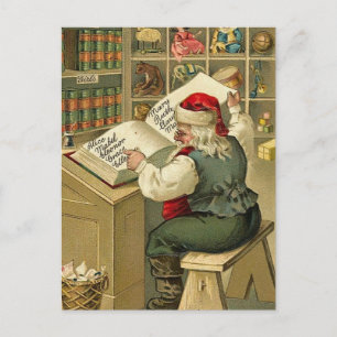 illustratie van de Kerstman met zijn boek V2 Feestdagenkaart