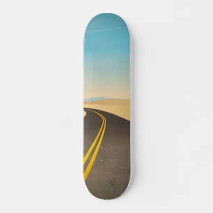 Illustratie van de lege snelweg in de woestijn skateboard