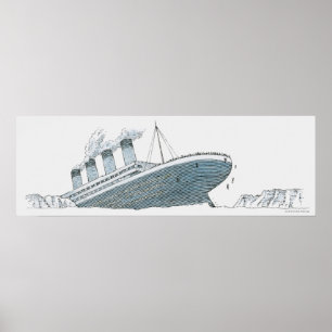 Illustratie van de passagier die onder de Titanic  Poster
