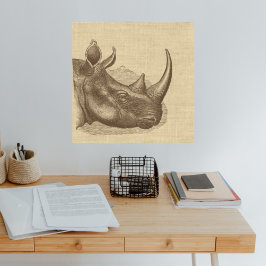 Illustratie van de Rhino op Burlap Poster