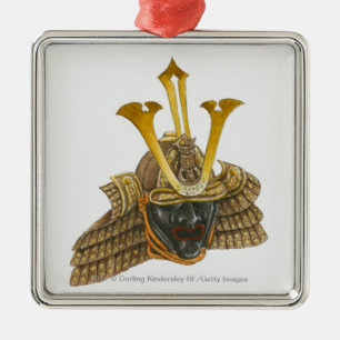 Illustratie van de samurai helm uit de 16e eeuw metalen ornament