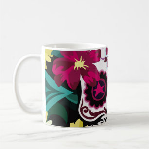illustratie van de schedelornamentsflower, schedel koffiemok