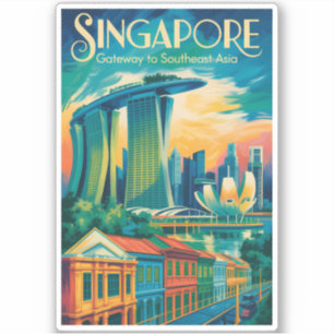 Illustratie van de skyline van Singapore Reis Kuns Sticker