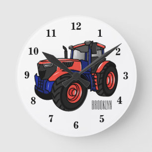 Illustratie van de tractorcartoon ronde klok