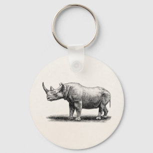 Illustratie van de Vintage Rhinoceros Illustratie Sleutelhanger