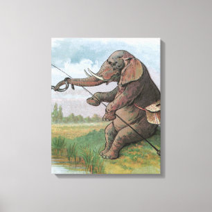 Illustratie van de visserij op olifanten canvas afdruk