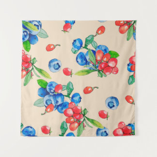 illustratie van de waterverf Goji berry en Blueber Wandkleed