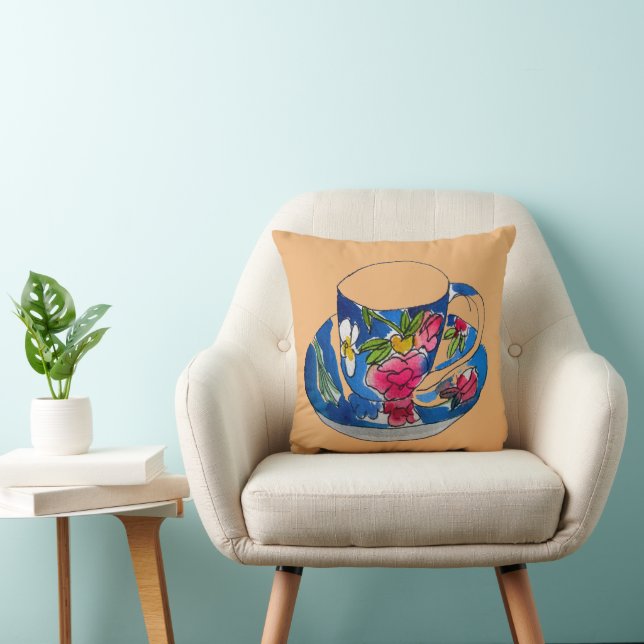  illustratie van de waterverf van de teacup- kussen (Stoel)