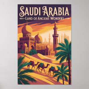 Illustratie van de woestijn van Saudi-Arabië Reis Poster