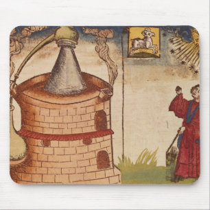 Illustratie van een alchemicus op het werk muismat