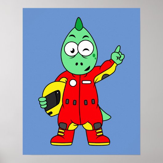 Illustratie van een Allosaurus autocoureur. Poster (Voorkant)