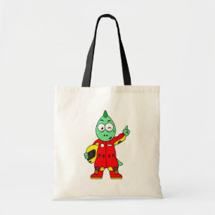 Illustratie van een Allosaurus autocoureur. Tote Bag