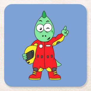 Illustratie van een Allosaurus autocoureur. Vierkante Kartonnen Onderzetter