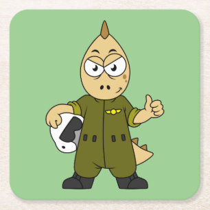 Illustratie van een Allosaurus Jet Pilot. Vierkante Kartonnen Onderzetter