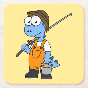 Illustratie van een Allosaurus-visser. Vierkante Kartonnen Onderzetter