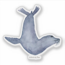 Illustratie van een blauwe zeehond in waterverf