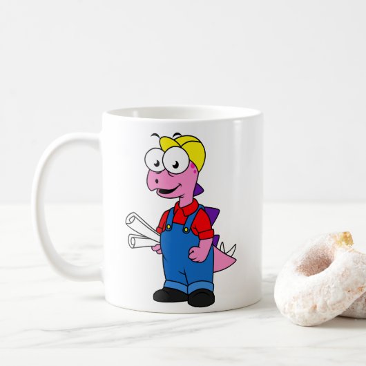 Illustratie van een bouwvakker van Stegosaurus. Koffiemok (Met donut)