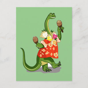 Illustratie van een brontosaurus die Maracas speel Briefkaart