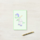 Illustratie van een brontosaurus-honkbalspeler. post-it® notes (Op bureau)
