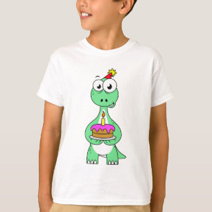 Illustratie van een brontosaurus met verjaardagsta t-shirt