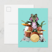 Illustratie van een chasmosaurus die de drums besp briefkaart (Voorkant / Achterkant)