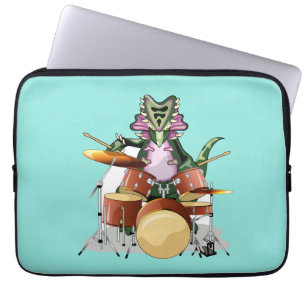 Illustratie van een chasmosaurus die de drums besp laptop sleeve