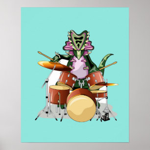 Illustratie van een chasmosaurus die de drums besp poster