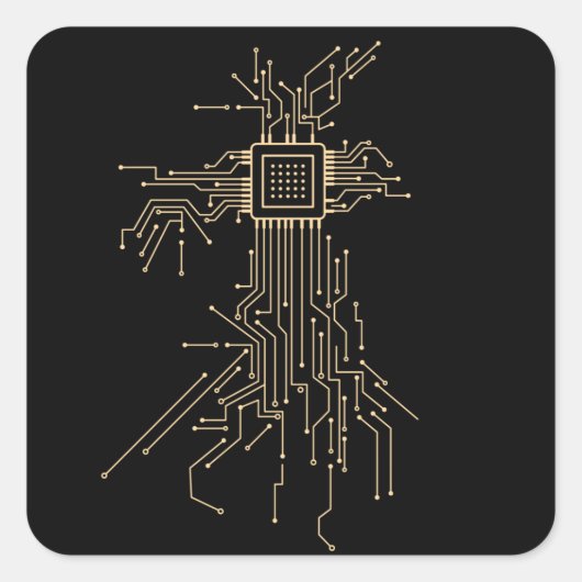 Illustratie van een computerprocessor voor nerds vierkante sticker (Voorkant)