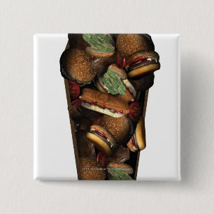Illustratie van een doodskist gevuld met fast food vierkante button 5,1 cm