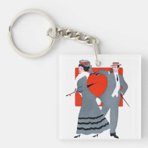 Illustratie van een Edwardiaans Valentijnskoppel Sleutelhanger