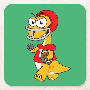 Illustratie van een Football van een brontosaurus. Vierkante Kartonnen Onderzetter