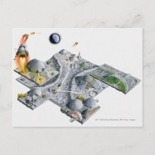 Illustratie van een futuristische basis op de maan briefkaart