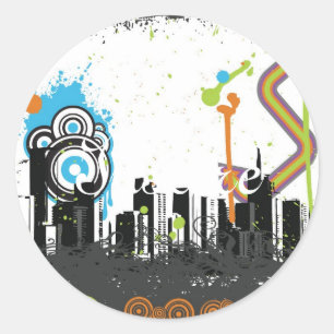 Illustratie van een grijs cityscape ronde sticker