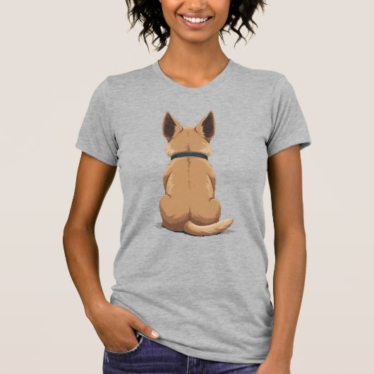 Illustratie van een hond van achteren met grote or t-shirt (Voorkant)
