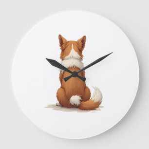 Illustratie van een hond van achteren op witte ach grote klok